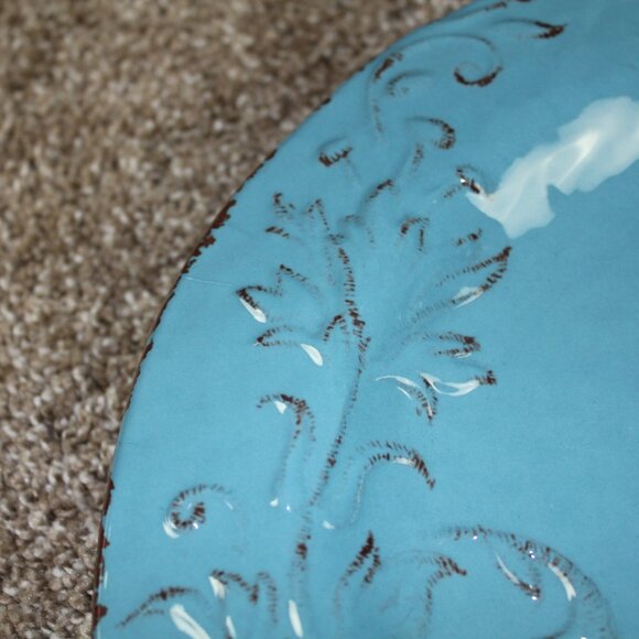 Soho Loft Blue Brown Rustic Flower Set of 4 11" Melamine Dinner Plates NWT RARE - Picture 5 of 7